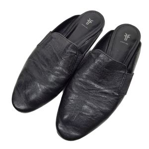 Frye Terri Gore Mule Black Leather Flat Slides
